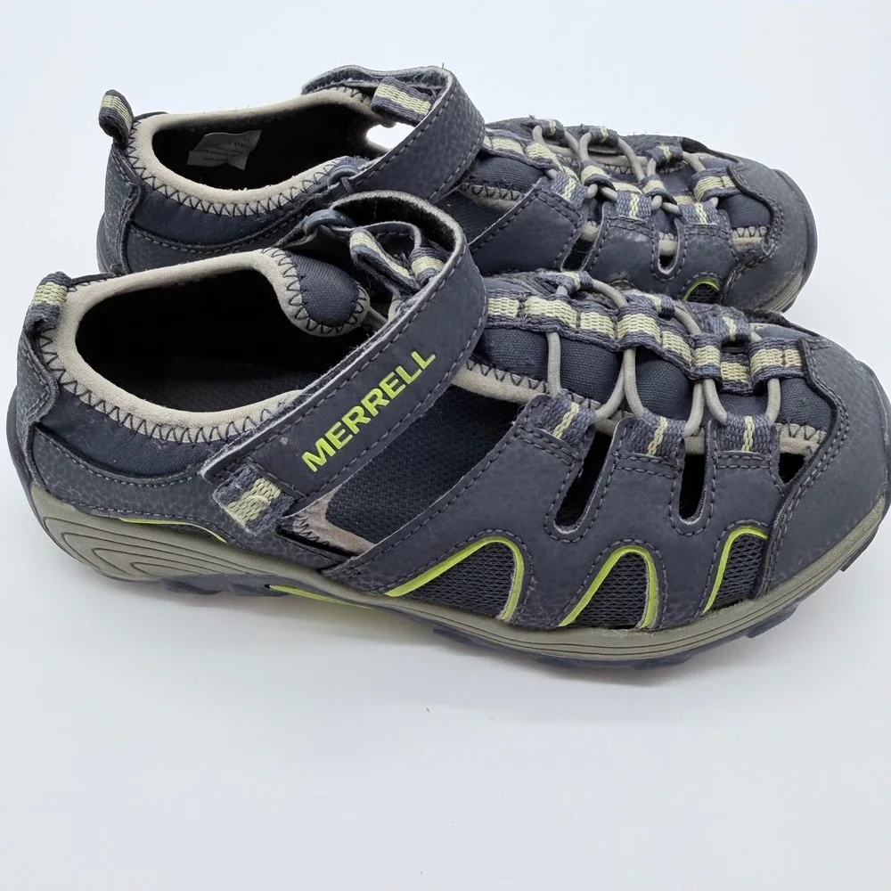 Merrell Hydro Kids Water‎ Sandals Grey Lime Green Size 2M MC54859 Hiking Shoes